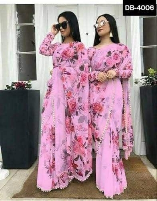 Picture of Fashionable Georgette Pearl Lace Saree with Blouse Piece