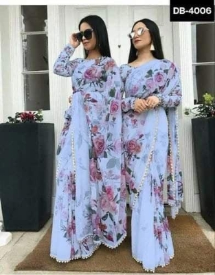 Picture of Fashionable Georgette Pearl Lace Saree with Blouse Piece