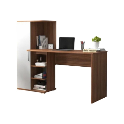 Picture of Modern Home Office Computer Table Study Table Laptop Desk With Shelves - White Color Finish For Contemporary Style