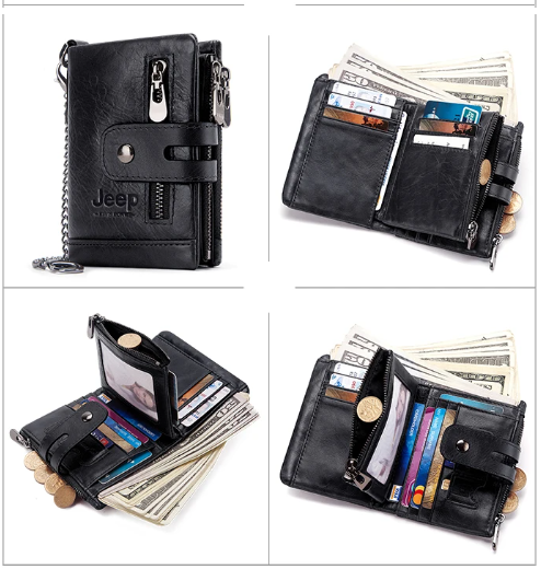 Picture of Luxury Striped Men's Leather Wallet 3 Folds Male Purse With Photo Holder Credit Card Holder For Man