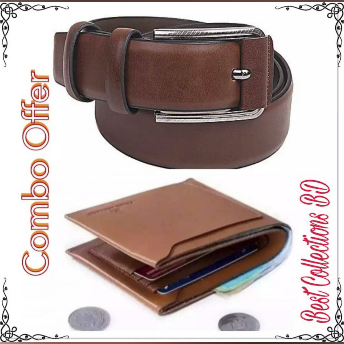 Picture of Belt And Wallet Combo Offer for Artificial Leather new collection brown Belt For Men 2024