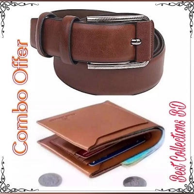 Picture of Belt And Wallet Combo Offer for Artificial Leather new collection brown Belt For Men 2024