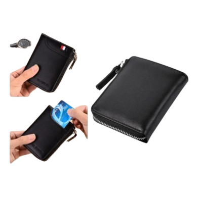 Picture of short Wallet Purse for Men Pu Leather Fashion Card Holder Clip Zipper Blocking Man Wallets