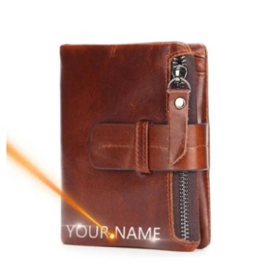 Picture of Crazy Horse Cowhide Leather Credit Card Wallet Men Zipper Coins Pocket Bifold Leather Wallet