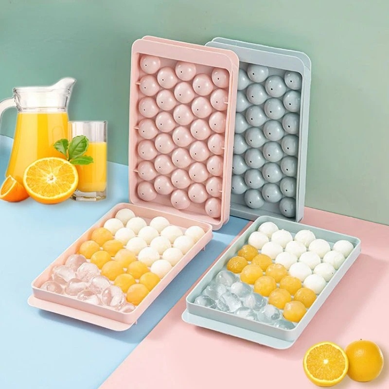 Picture of Round Ice Cube Tray with Lid – Easy-Release, Durable, Large Capacity for Home & Kitchen Use (Pink)