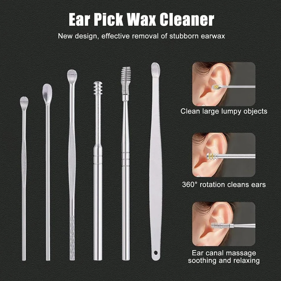 Picture of Ear Pick Set Portable Ear Cleaner Set Stainless Steel with Leather Case - 6 Pcs