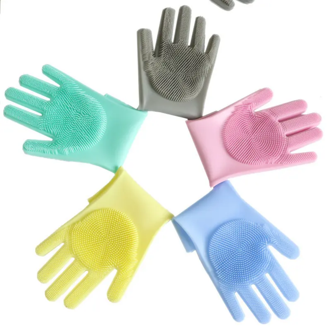 Picture of Dishwashing Cleaning Gloves Magic Silicone Rubber Dish Washing Gloves for Household Sponge Scrubber Kitchen Cleaning Tools
