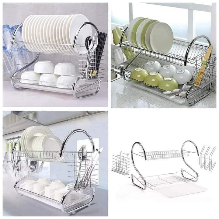 Picture of 2 Tiers S-Shaped Dish Drainer Drying Rack Home Washing Kitchen Accessories Sink Dish Drainer Drying Rack Organizer