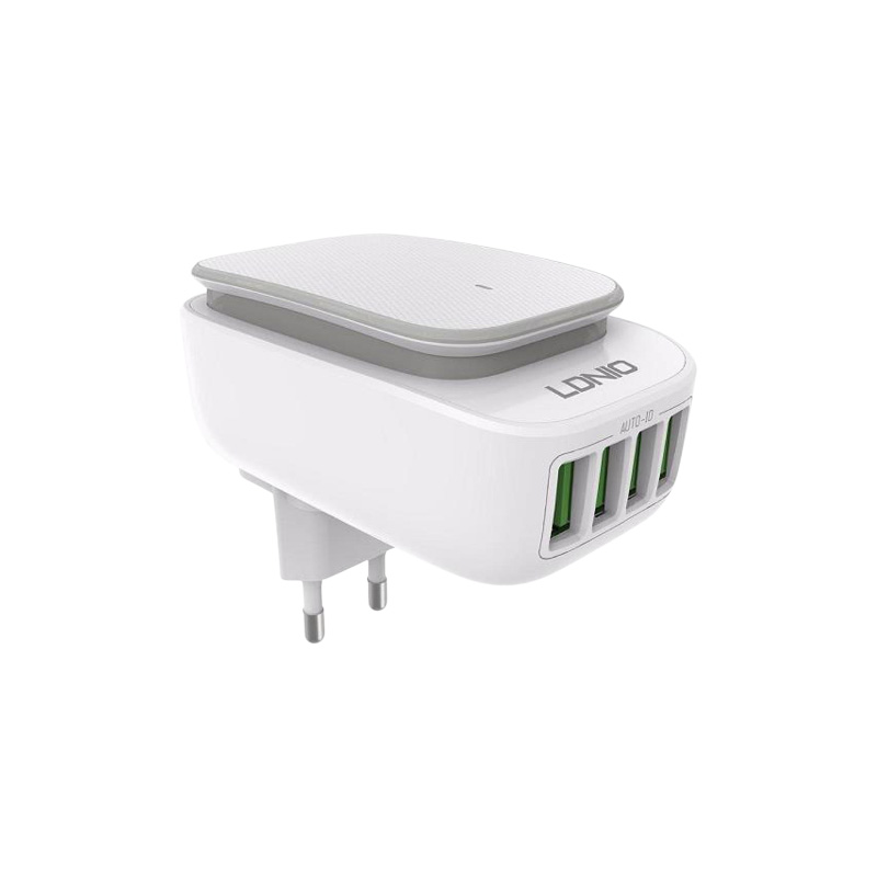 Picture of For Universal Ldnio A4405 Portable Home & Amp Office Travel 4 USB Ports 4.4A Auto ID Wall AC Charger Power Adapter Wall Charger Adapter With A Micro Usb Cable Touch Led Light Eu Us Plug Charger