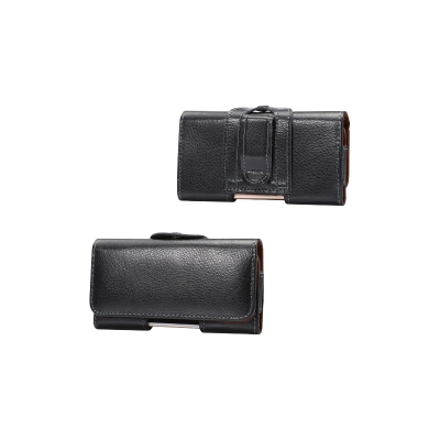 Picture of For Mobile Phone Size 5.8 Inch Mobile Phone Bag Solid Color Case Belt Clip Holster Black Leather Holder Case Belt Cover - Phone - Camera