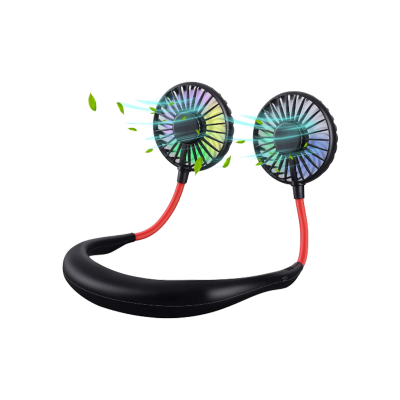 Picture of USB Rechargeable Wearable Portable Hand Free Neckband Fan Personal Mini Neck Double Fans 3 Speed Gear Adjustable For Home Office Sports