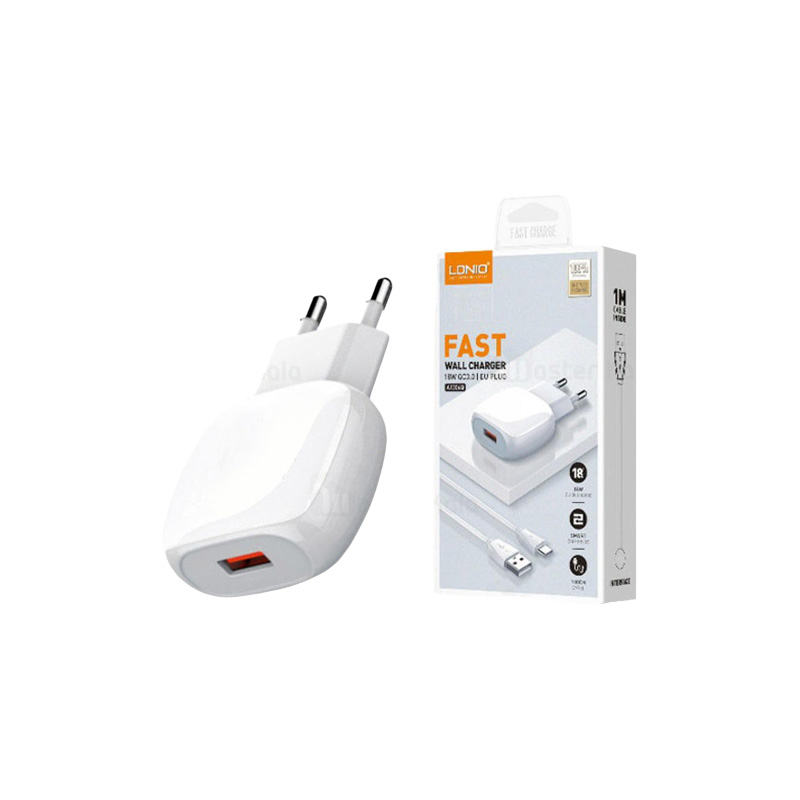 Picture of LDNIO A1306 QC3.0 Euro Plug 1 USB Port 18W (Max) Fast Charger & Type-C Data Charging Cable For Samsung Galaxy M21 M11 A31 A41 A11 A21s A50 A20 A30 A50s A30s