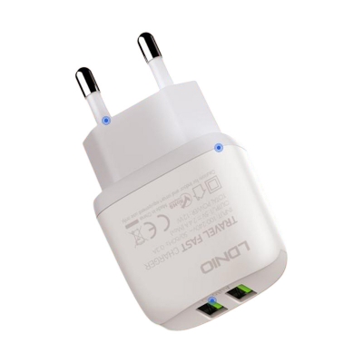 Picture of Ldnio A2219 Usb 2 Port Auto Id 2.4A Two Usb Eu Plug Fast Wall Charger With 1 Pcs Micro Usb Charging & Data Cable For Mobile Phone / Tablet - Charger