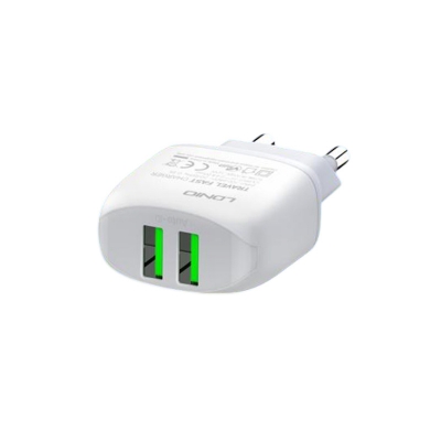 Picture of LDNIO A2219 USB 2 Port Auto ID 2.4A Two USB EU Plug Fast Wall Charger with 1 Pcs Lightning (iPhne) Charging & Data Cable For Mobile Phone / Tablet