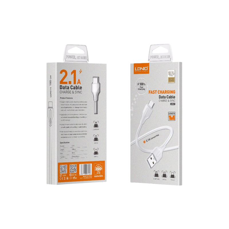 Picture of LDNIO LS541 Type-C Charging & Data Sync Cable 1 Meter Length 2.1 A Efficiency Fast Charging Type C Cable