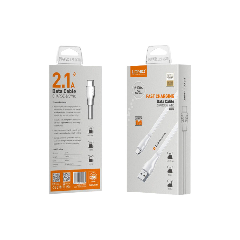 Picture of LDNIO LS541 Lightning Charging & Data Sync Cable 1 Meter Length 2.1 A Efficiency Fast Charging Lightning Cable
