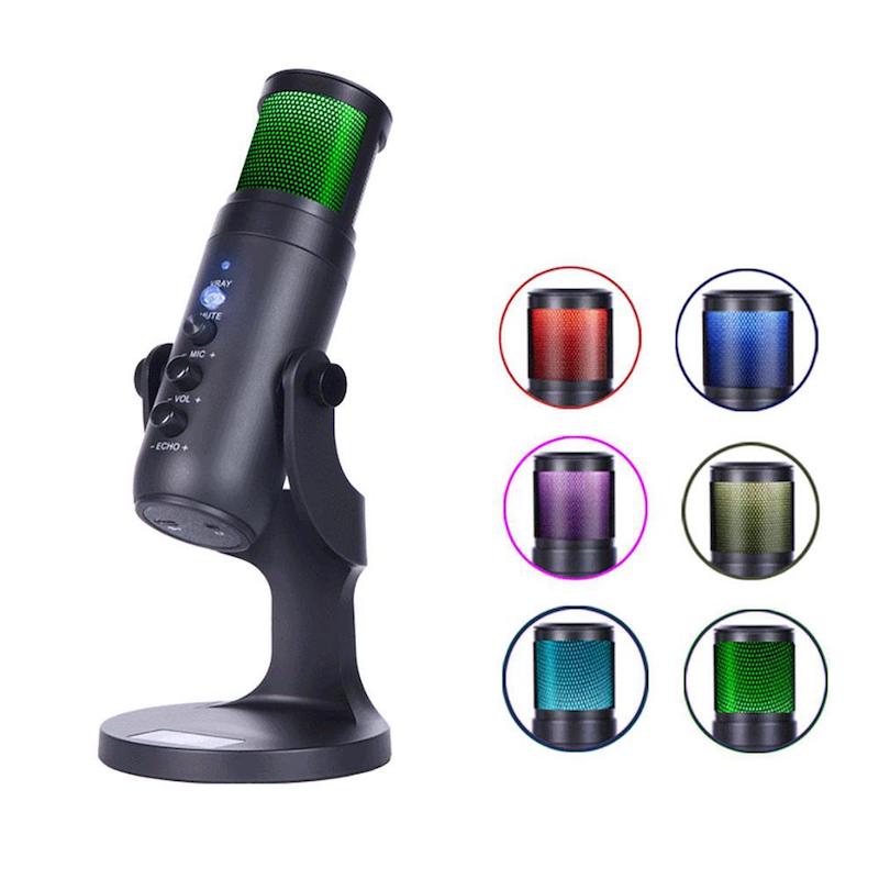Picture of PC-PW9 Microphone Gaming Microphone Live Streaming Condenser Dynamic Microphone with RGB Dynamic Light 360° Rotatable Type-C Mic for Windows Desktop PC Laptop