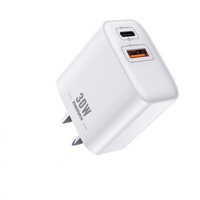 Picture of REMAX RP-U82 REMINE SERIES 30W PD+QC CHARGER 1 USB 1 TYPE-C PD 2 Port 30W Charger Adapter For Same Time Mobile Phone and Tablet