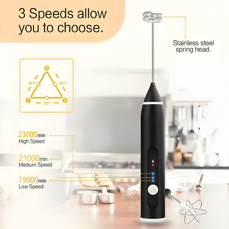 Picture of Electric Hand Mixer, 2-in-1 USB Rechargeable Automatic Milk Frother Egg Beater, 5V Lithium Battery Powered Electric Blender with 3 Speed Adjustable