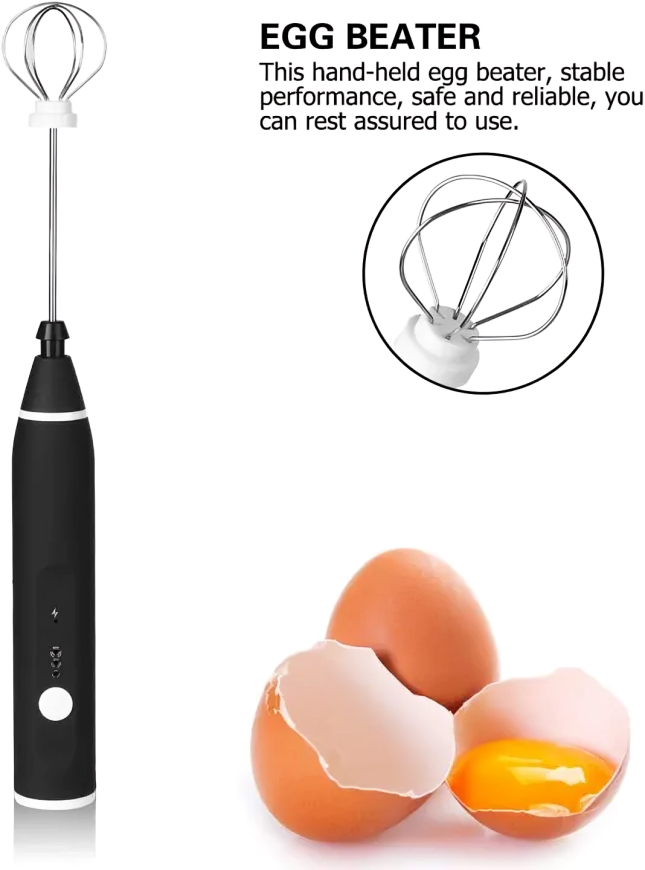 Picture of Electric Hand Mixer, 2-in-1 USB Rechargeable Automatic Milk Frother Egg Beater, 5V Lithium Battery Powered Electric Blender with 3 Speed Adjustable