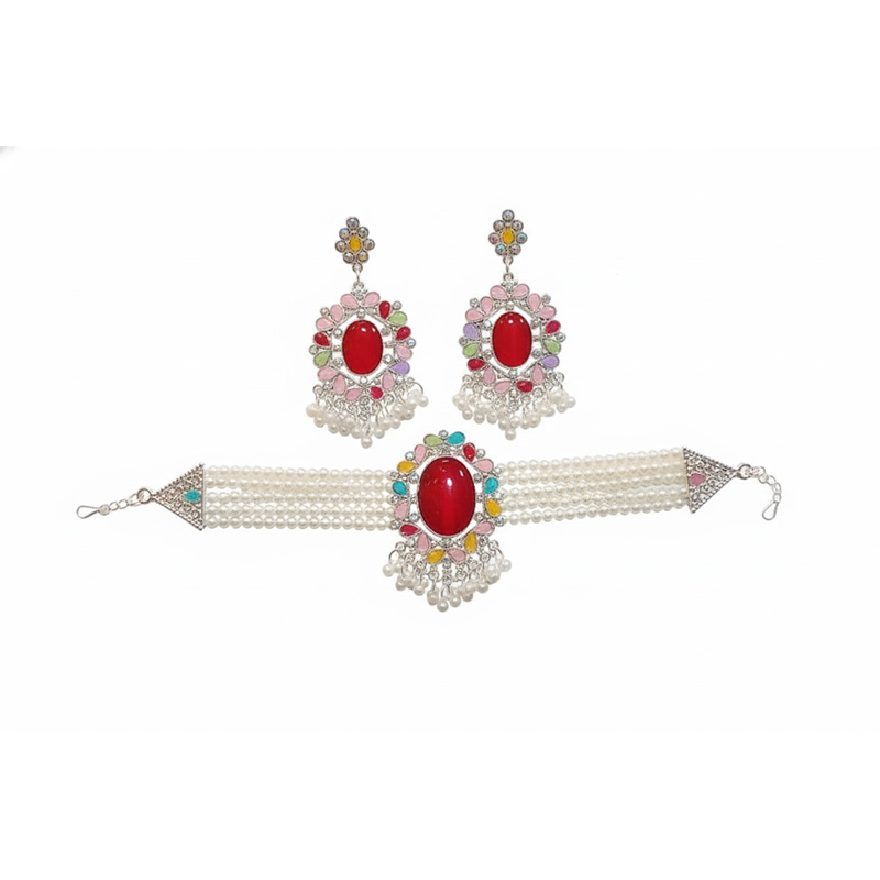 Picture of akik stone choker necklaces with tikli and ear rinngs . women jewellery , ornaments choker Picture of akik stone choker necklaces with tikli and ear rinngs . women jewellery , ornaments choker