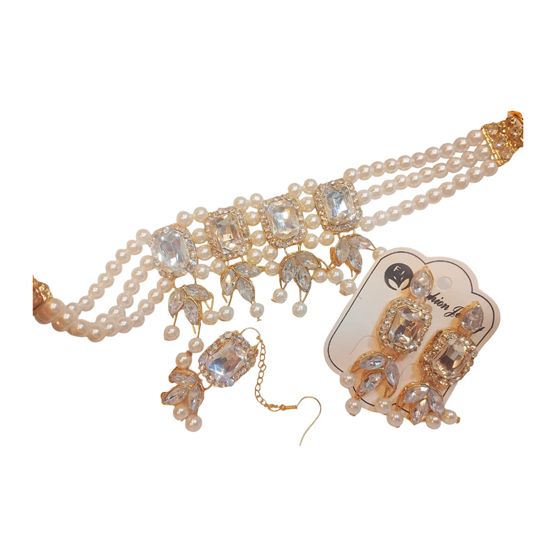 Picture of Jewel Addiction Gold Plated Polki Kundan And Pearls Choker Necklace Set White Picture of Jewel Addiction Gold Plated Polki Kundan And Pearls Choker Necklace Set White
