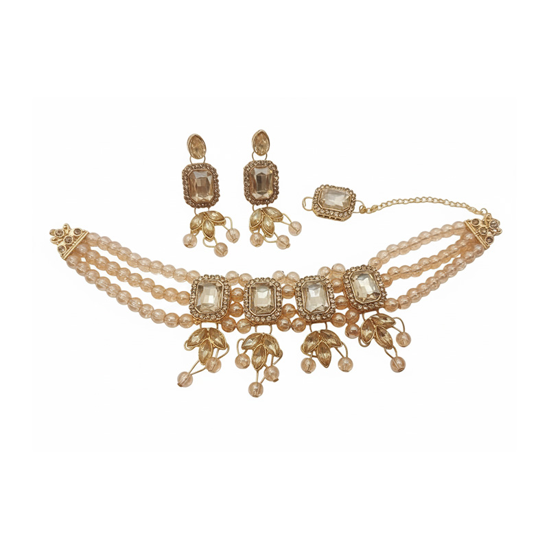 Picture of Jewel Addiction Gold Plated Polki Kundan And Pearls Choker Necklace Set White Picture of Jewel Addiction Gold Plated Polki Kundan And Pearls Choker Necklace Set White