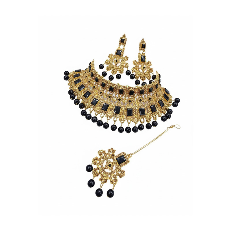 Picture of Unique  Stone Bridal Choker Necklace with Earrings and Tikka Picture of Unique  Stone Bridal Choker Necklace with Earrings and Tikka
