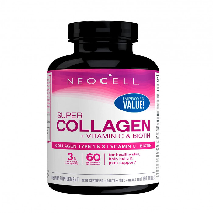 Picture of NeoCell Super Collagen Peptides + Vitamin C & Biotin, 3g Collagen Per Serving, Gluten Free, Promotes Healthy Hair, Beautiful Skin, and Nail Support, Dietary Supplement, 180 Tablets