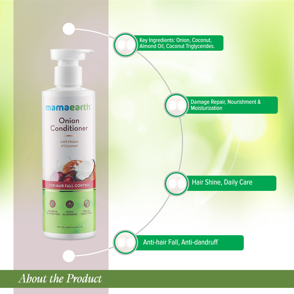 Picture of Mamaearth "Onion Conditioner for Hair Growth & Hair Fall Control with Coconut Oil 250ml" (250 ml)