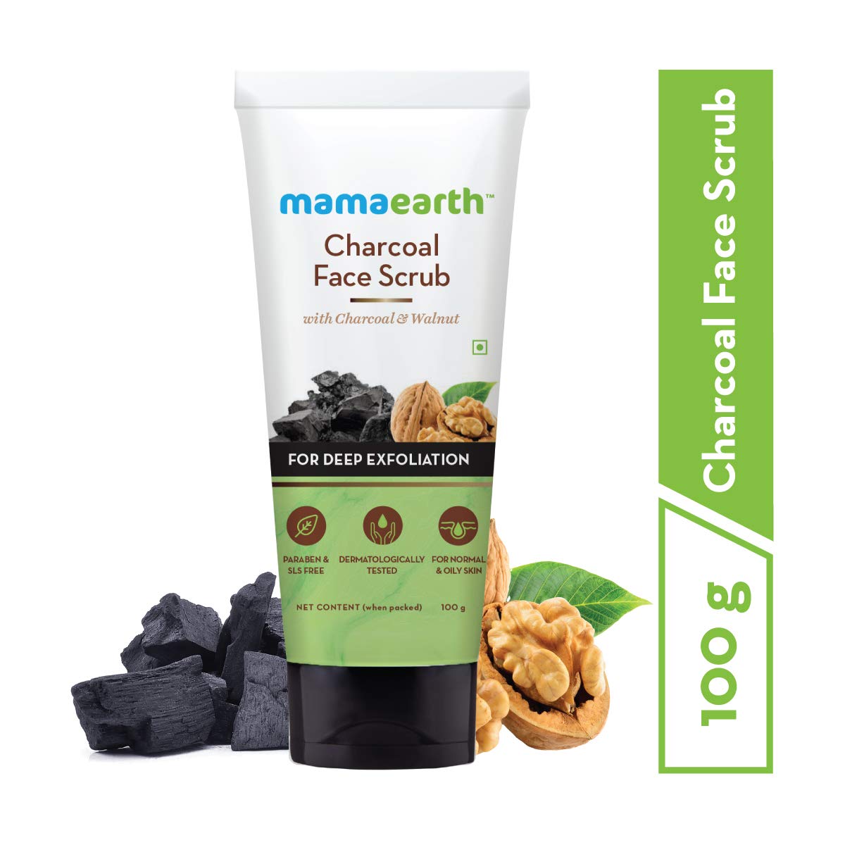 Picture of Mamaearth Charcoal Face Scrub for Oily and Normal skin, with Charcoal and Walnut for Deep Exfoliation - 100g