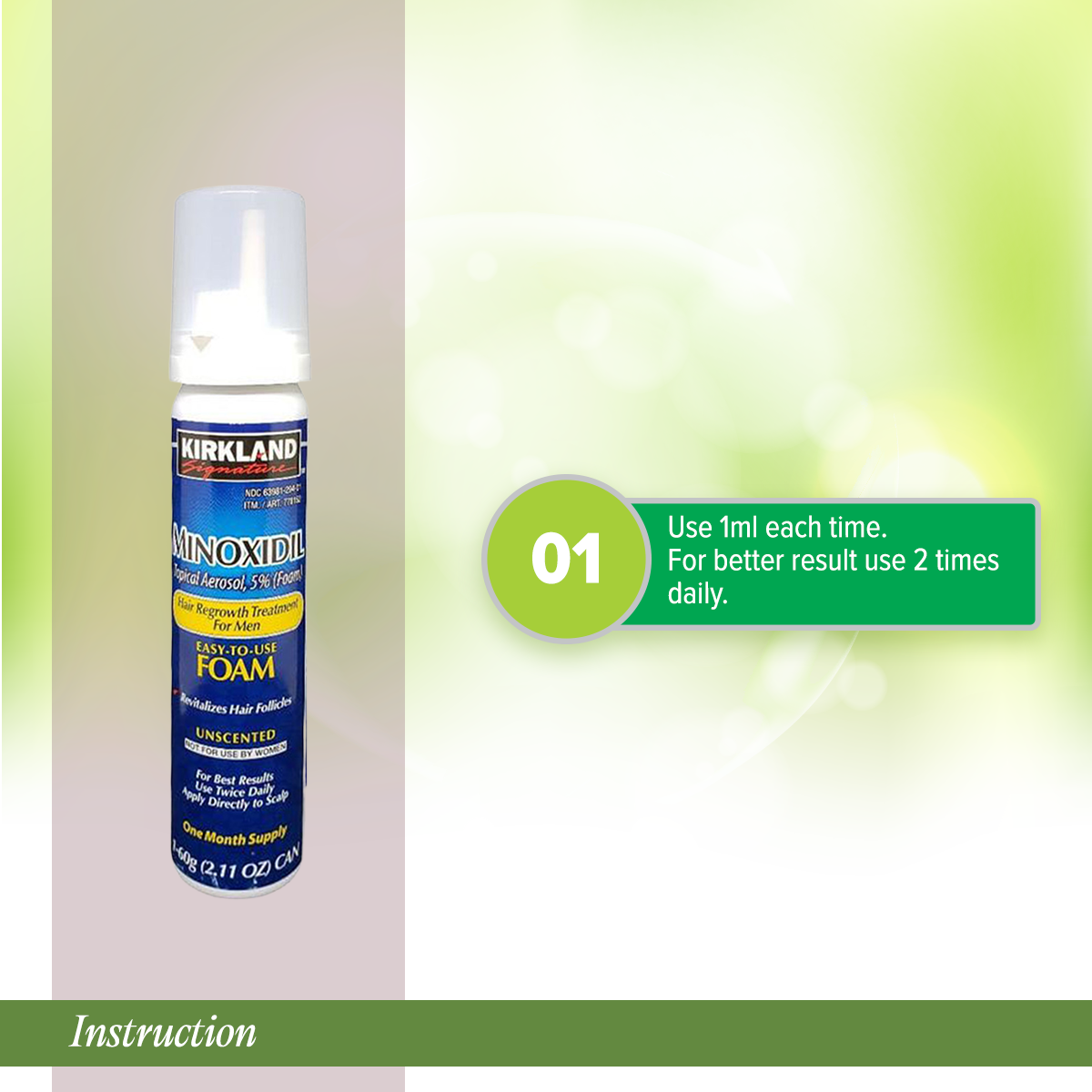 Picture of Kirkland minoxidil Foam Mens hair and beard regrowth 5% -1 Month supply
