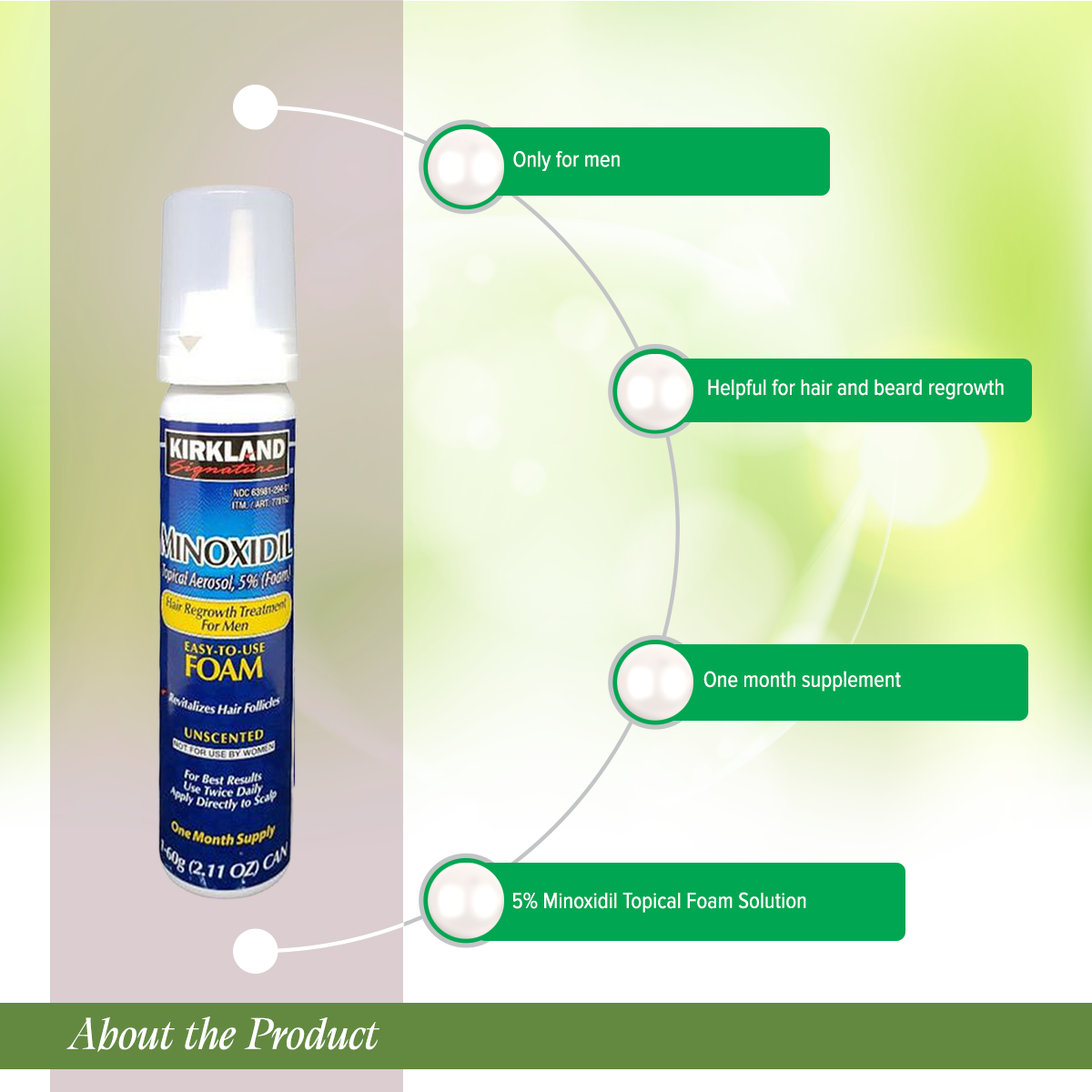 Picture of Kirkland minoxidil Foam Mens hair and beard regrowth 5% -1 Month supply