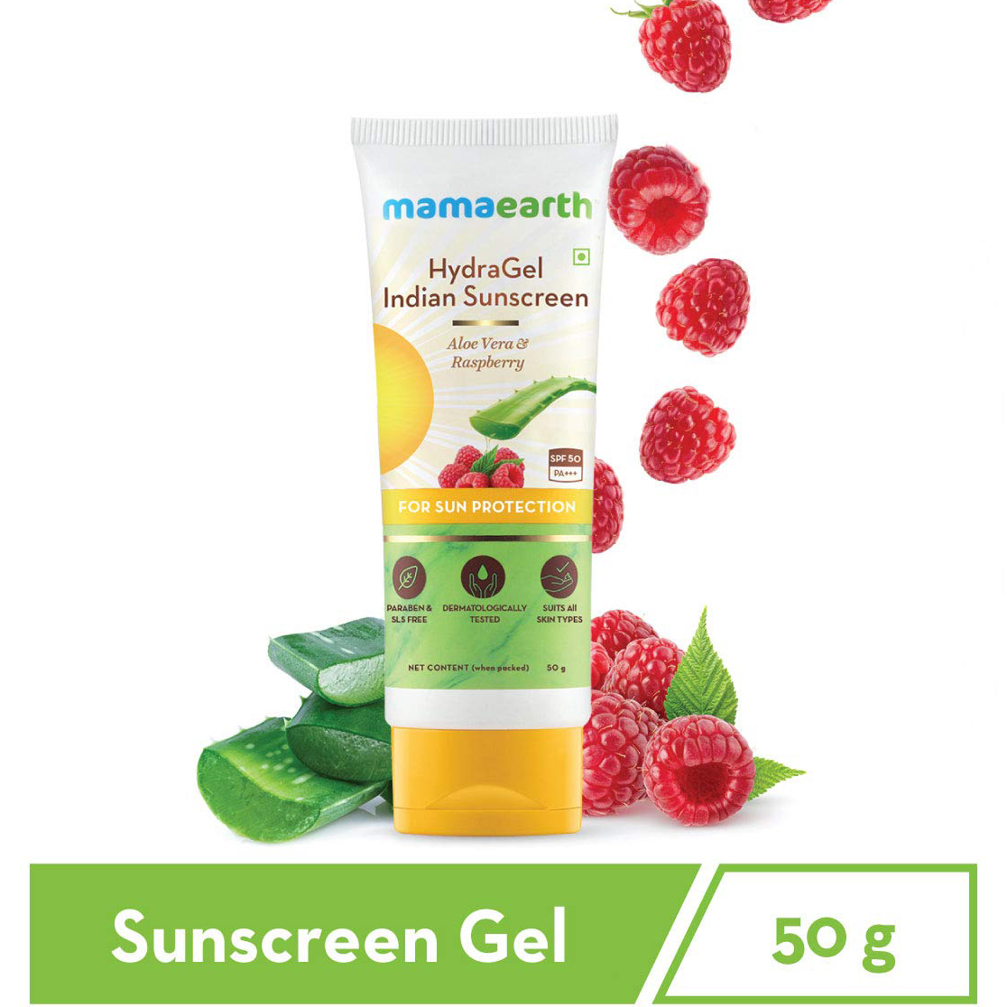 Picture of Mamaearth HydraGel Indian Sunscreen SPF 50, With Aloe Vera & Raspberry, for Sun Protection - 50g