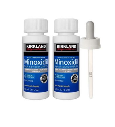 Picture of Kirkland minoxidil 5% two Months Supply Package Includes Child-Resistant Dropper Applicator