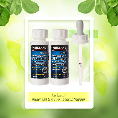 Picture of Kirkland minoxidil 5% two Months Supply Package Includes Child-Resistant Dropper Applicator