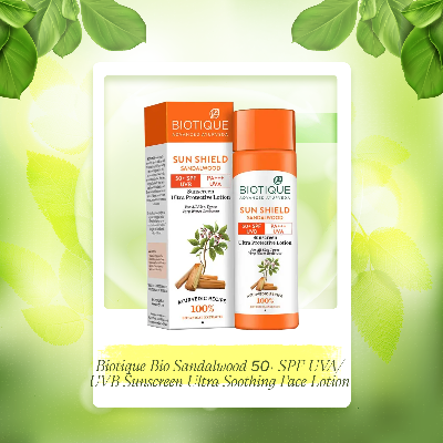 Picture of Biotique Bio Sandalwood 50+ SPF UVA/UVB Sunscreen Ultra Soothing Face Lotion-120 ml
