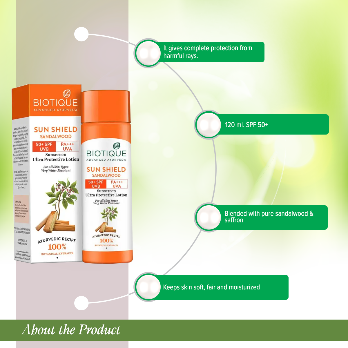 Picture of Biotique Bio Sandalwood 50+ SPF UVA/UVB Sunscreen Ultra Soothing Face Lotion-120 ml