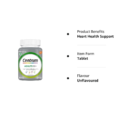 Picture of Centrum Adult 50+, World's No.1 Multivitamin with Calcium, Vitamin D3 & 21 other Nutrients for Overall Health, Strong Joints & Heart Health (Veg) 30 Tablets