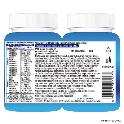 Picture of Centrum Men Tablet, World's No.1 Multivitamin with Grape seed extract, Vitamin C & 21 other nutrients for Overall Health, Strong Muscles & Immunity (Veg) 30s