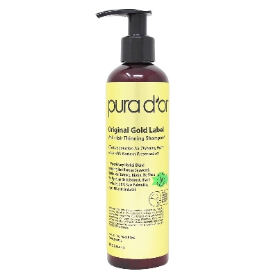 Picture of PURA D'OR 8 Oz Original Gold Label Anti-Thinning Biotin Shampoo Natural Earthy Scent, CLINICALLY TESTED Effective Results, Herbal DHT Blocker Hair Thickening Products, Women & Men, Color Treated Hair