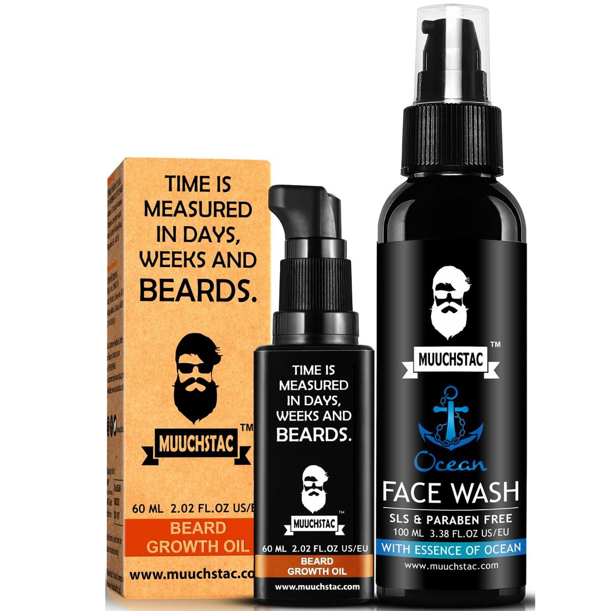 Picture of Muuchstac Men's Beard Growth Oil-60ml & Refreshing Ocean Face Wash - Fights Acne & Pimple Sulphate & Paraben Free