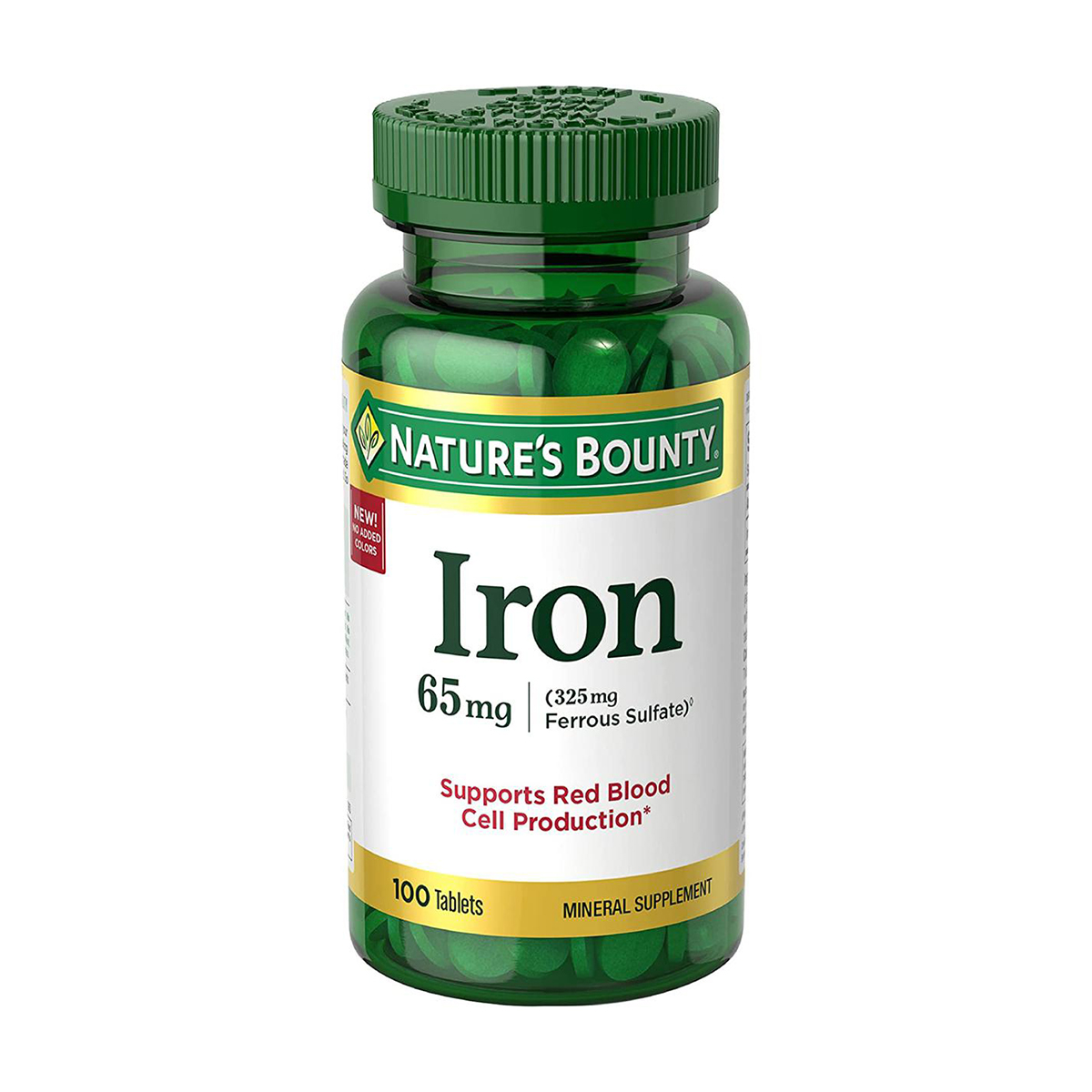 Picture of Nature's Bounty Iron 65mg - 325 mg Ferrous Sulfate - Cellular Energy Support, Promotes Normal Red Blood Cell Production -100 Tablets