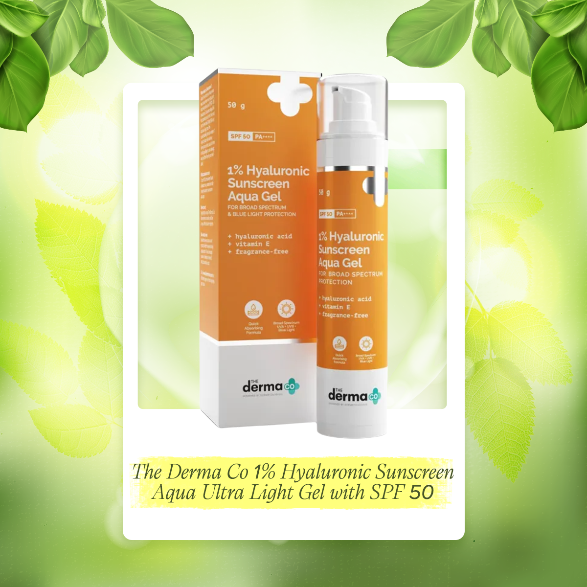 Picture of The Derma Co 1% Hyaluronic Sunscreen Aqua Ultra Light Gel with SPF 50 PA++++ For Broad Spectrum, UV A, UV B & Blue Light Protection - 50g(dermaco)
