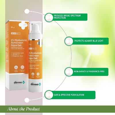 Picture of The Derma Co 1% Hyaluronic Sunscreen Aqua Ultra Light Gel with SPF 50 PA++++ For Broad Spectrum, UV A, UV B & Blue Light Protection - 50g(dermaco)