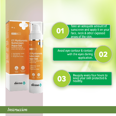 Picture of The Derma Co 1% Hyaluronic Sunscreen Aqua Ultra Light Gel with SPF 50 PA++++ For Broad Spectrum, UV A, UV B & Blue Light Protection - 50g(dermaco)
