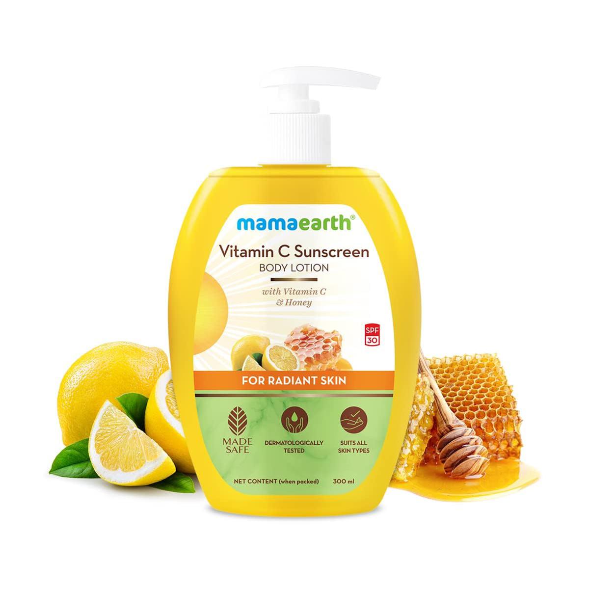 Picture of Mamaearth Vitamin C Sunscreen Body Lotion SPF 30 with Vitamin C & Honey for Radiant Skin -300 ml