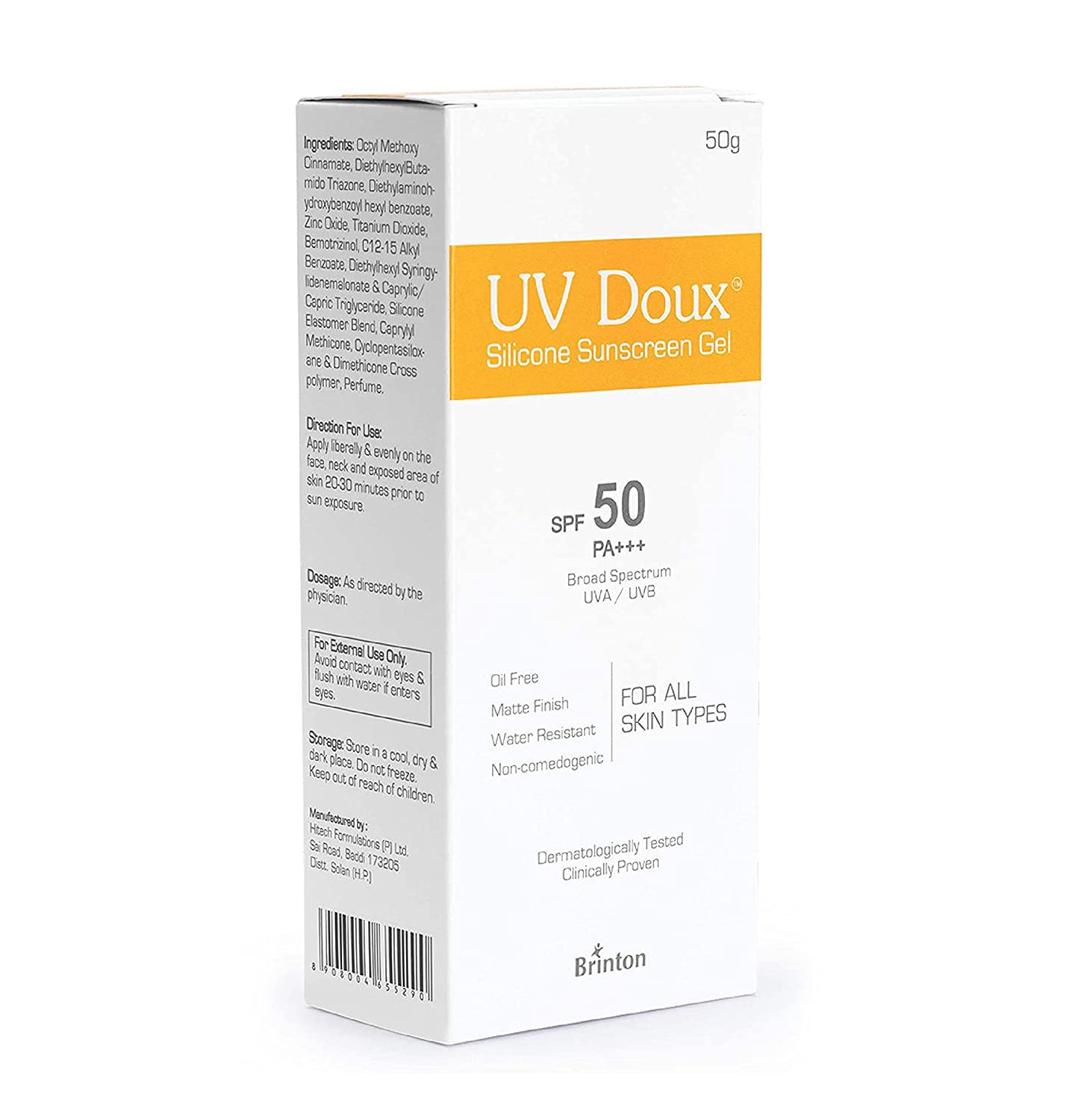 Picture of Brinton Healthcare Uvdoux Face & Body Sunscreen Gel With Spf 50 Pa+++ In Matte Finish-50 gram