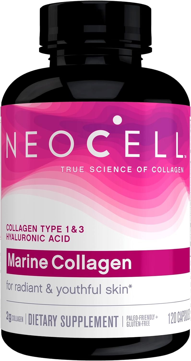 Picture of NeoCell Marine Collagen, Hyaluronic Acid, Vitamin C, Magnesium, & Zinc, Hydrates Skin & Helps Prevents Collagen Depletion, Non-GMO, Gluten Free, Paleo Friendly, Hydrates Skin, Type 1 & 3, 120 Capsules