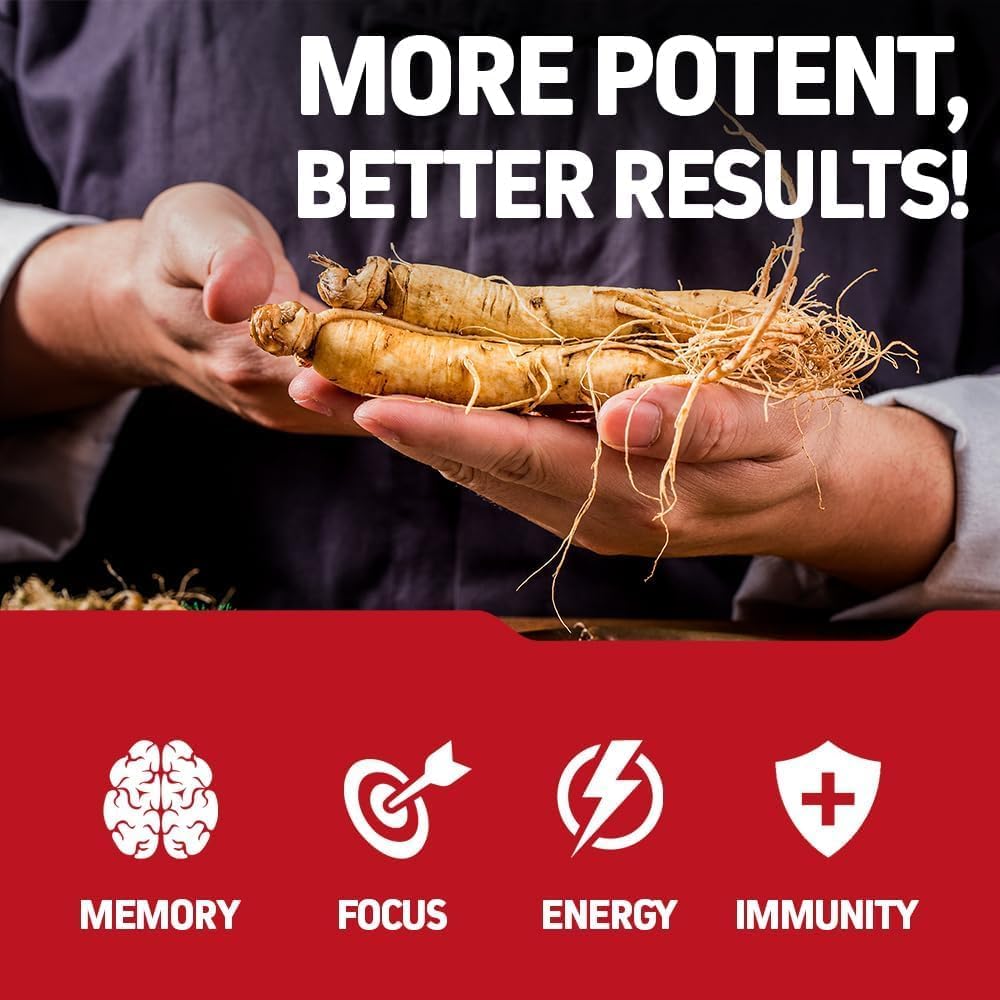 Picture of Herbtonics Korean Red Panax Ginseng 1500mg - High Potency Ginseng for Energy, Performance & Immune Support for Men & Women - Ginseng Root Extract Powder Supplement for Focus and Vitality -120 Capsules
